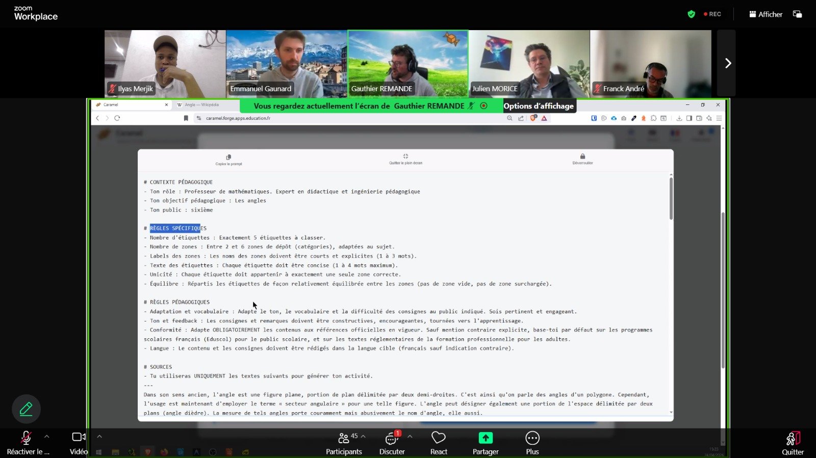 Capture du webinaire Caramel sur l'IA et l'ingénierie pédagogique